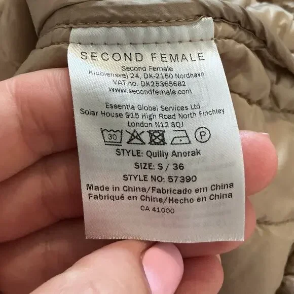 Second Female Quilly Anorak Quilted Jacket Silver Mink Funnel Neck S Minimalist - Picture 9 of 13